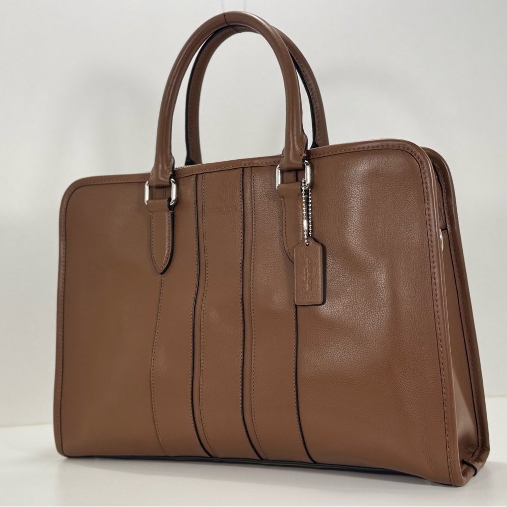 COACH Bond Briefcase Laptop Bag Case Smooth Dark Saddle Leather